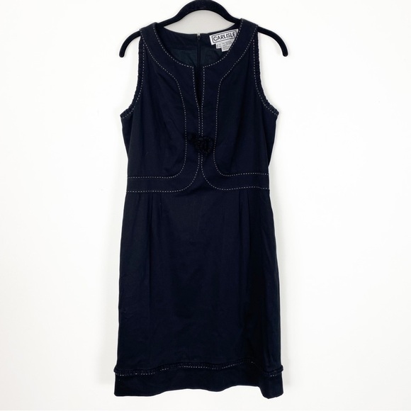 CARLISLE VTG Y2K Black Cotton Sleeveless Sheath Dress Size 8 Business Career - Picture 2 of 6